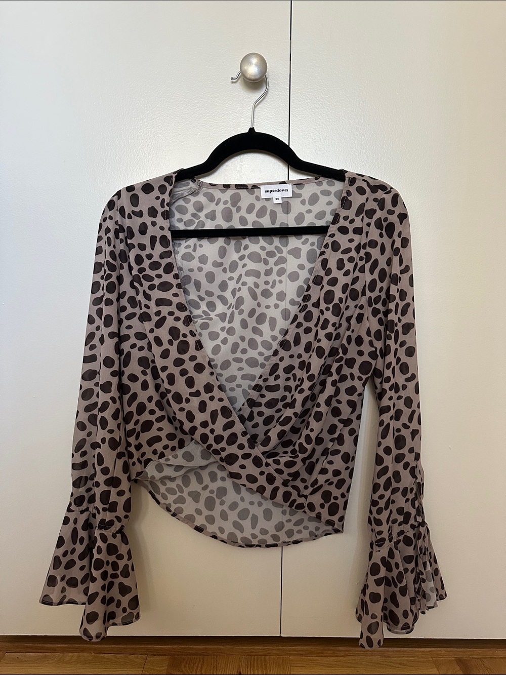 superdown Taupe and Black Spotted Wrap Blouse